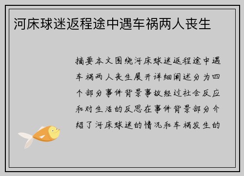 河床球迷返程途中遇车祸两人丧生